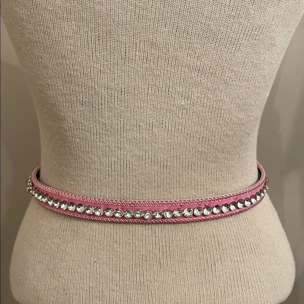 SHYANNE GIRL'S OSTRICH PRINT RHINESTONE BELT Pink Rhinestone Studded Belt